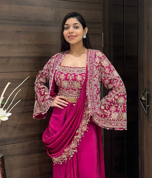 Ready to wear Embroidered, Self Design Pre Draped Saree