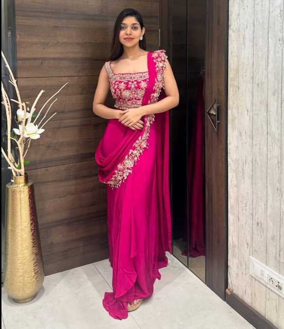 Ready to wear Embroidered, Self Design Pre Draped Saree