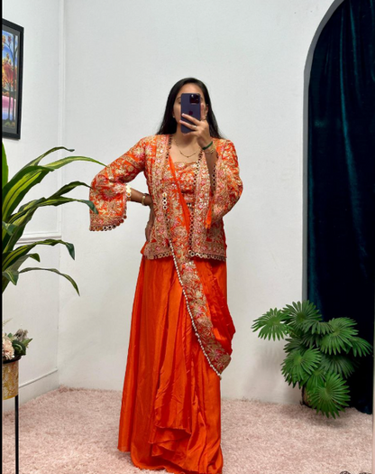 Ready to wear Embroidered, Self Design Pre Draped Saree