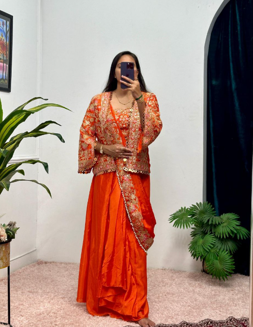 Ready to wear Embroidered, Self Design Pre Draped Saree