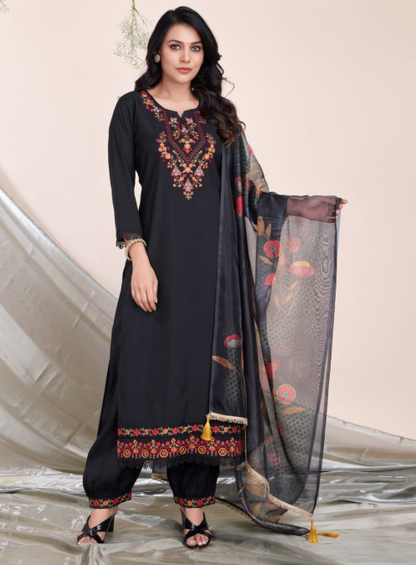Classy Ethnic Black Viscose Silk Kurta Suit
