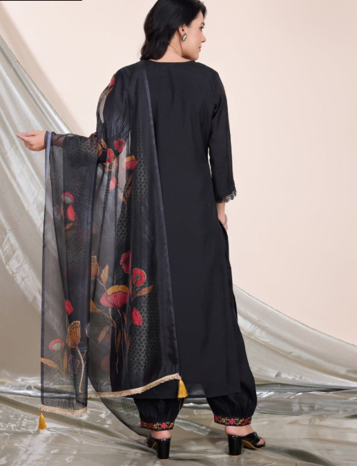 Classy Ethnic Black Viscose Silk Kurta Suit