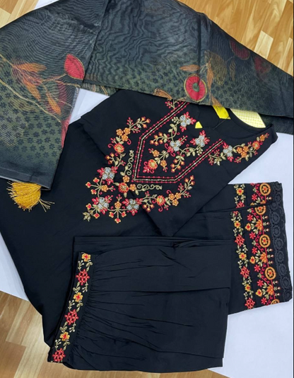 Classy Ethnic Black Viscose Silk Kurta Suit