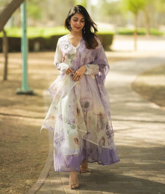 Classy Organza Salwar Kameez Suit With Digital Floral Print