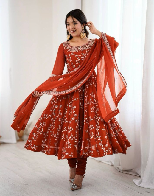 Elegant Georgette Anarkali Gown With Heavy Embroidery Work