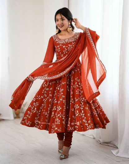 Elegant Georgette Anarkali Gown With Heavy Embroidery Work