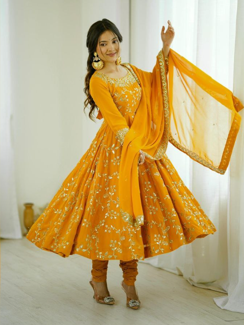 Heavy Faux Georgette With Embroidery Sequins Work