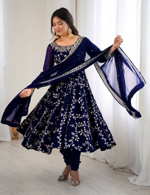 Elegant Georgette Anarkali Gown With Heavy Embroidery Work