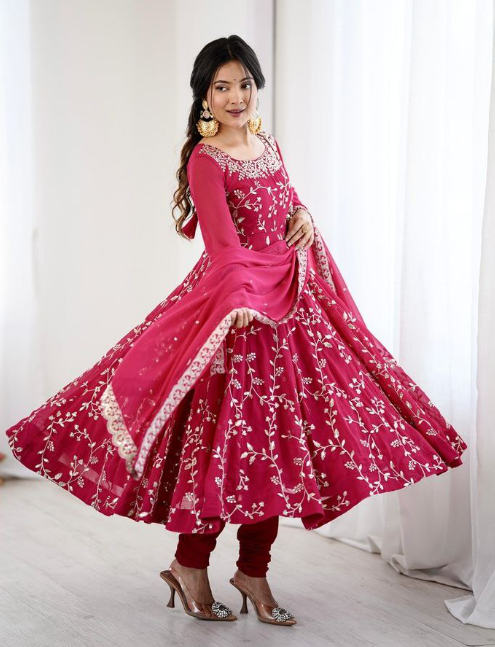 Elegant Georgette Anarkali Gown With Heavy Embroidery Work