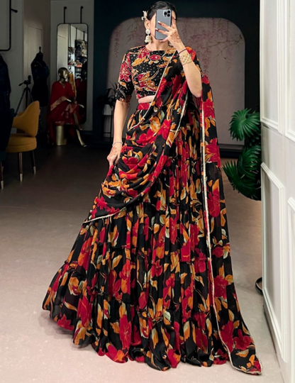 Classy Marble Floral Printed Lehenga Choli