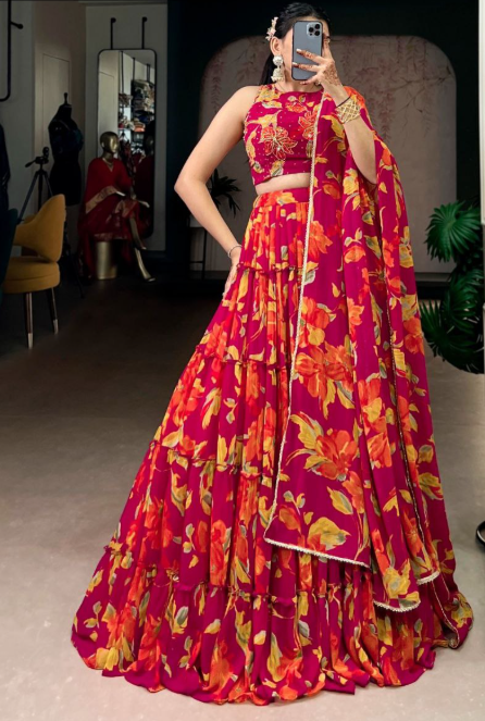 Classy Marble Floral Printed Lehenga Choli