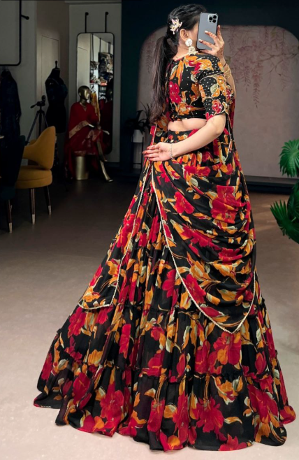 Classy Marble Floral Printed Lehenga Choli