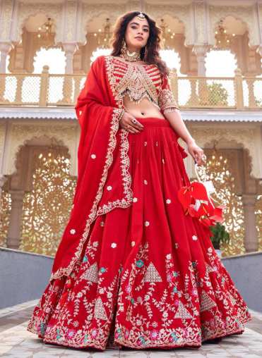 Gorgeous Red Vichitra Silk Lehenga Choli With Sequins Embroidery