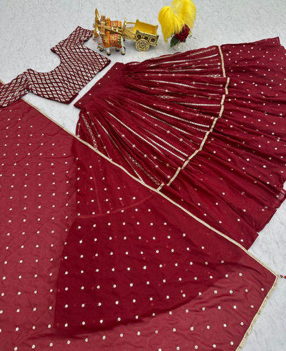 Premium Red Georgette Sequins Lehenga Choli