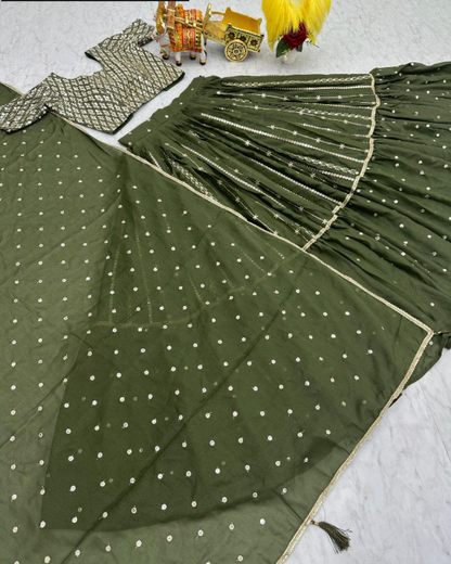 Glam Mehendi Green Georgette Embroidered Lehenga Choli