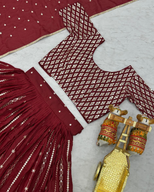 Premium Red Georgette Sequins Lehenga Choli
