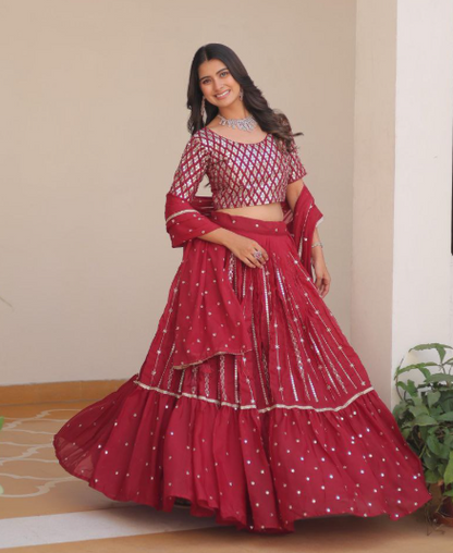 Premium Red Georgette Sequins Lehenga Choli