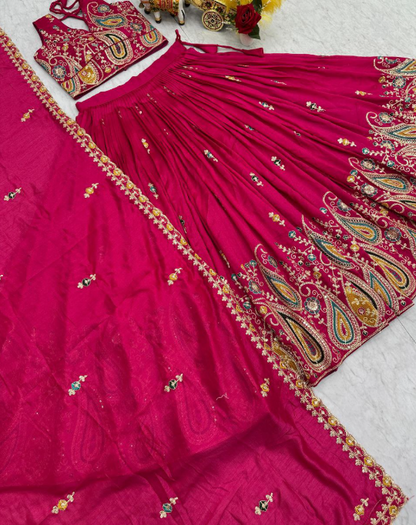 Fabulous Pink Vichitra Silk Sequins Embroidered Lehenga Choli