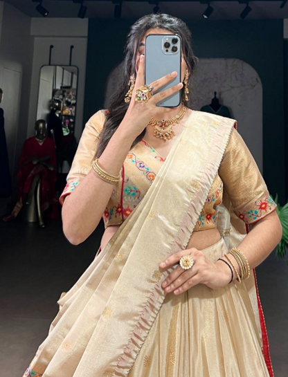 Royal Beige Gold Shimmer Lehenga With Paithani Zari Weaving