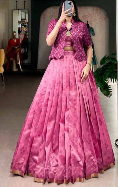 Trending Pink Jacquard Silk Lehenga Choli With Patola Print