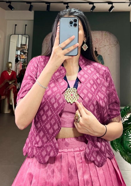 Trending Pink Jacquard Silk Lehenga Choli With Patola Print