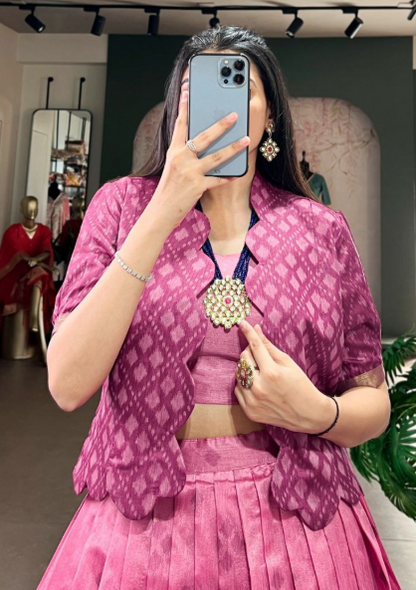 Trending Pink Jacquard Silk Lehenga Choli With Patola Print