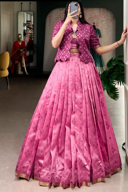 Trending Pink Jacquard Silk Lehenga Choli With Patola Print