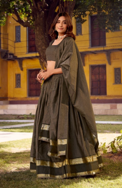 Classy Chettinad Cotton Lehenga Choli With Zari Weaving