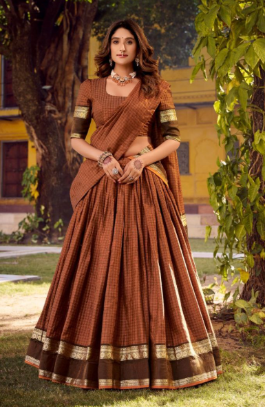 Elegant Chettinad Cotton Lehenga Choli With Zari Work