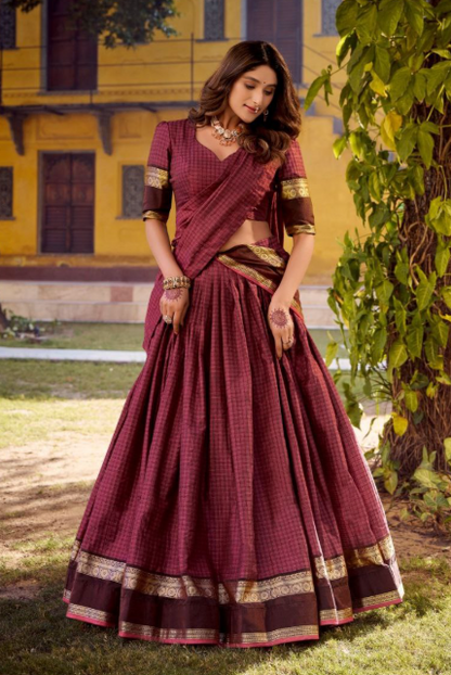 Classy Chettinad Cotton Lehenga Choli With Zari Weaving