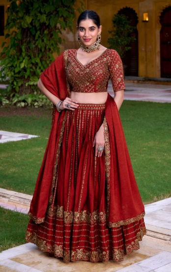 Glam Orange Rangoli Crush Lehenga Choli With Sequins Work