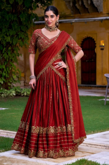 Glam Orange Rangoli Crush Lehenga Choli With Sequins Work