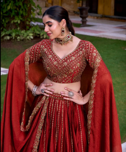 Glam Orange Rangoli Crush Lehenga Choli With Sequins Work
