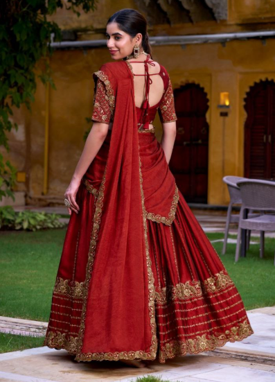 Glam Orange Rangoli Crush Lehenga Choli With Sequins Work