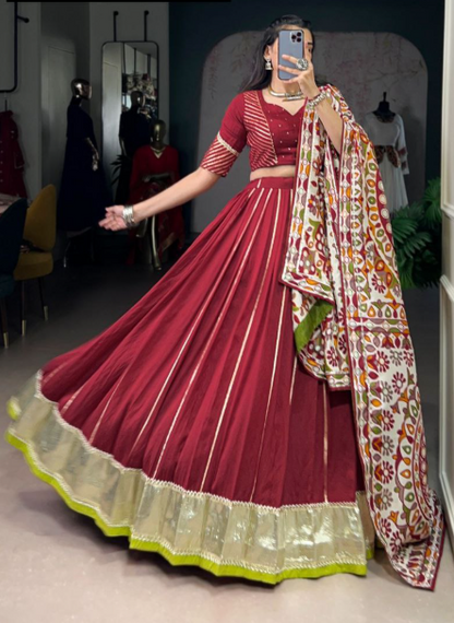 Pure Chanderi Embroidered Lehenga With Zari Weaving Work