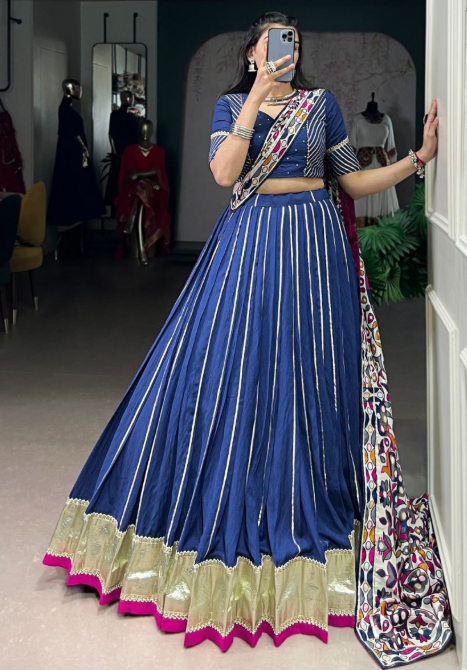 Pure Chanderi Embroidered Lehenga With Zari Weaving Work