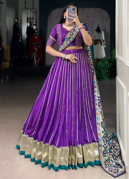 Premium Pure Chanderi Embroidered Lehenga With Silk Dupatta