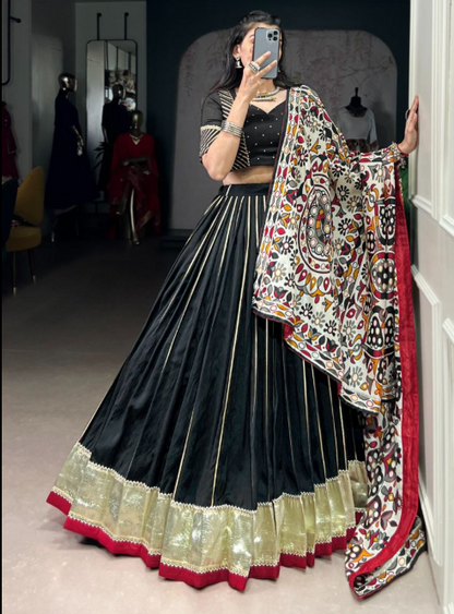 Premium Pure Chanderi Embroidered Lehenga With Silk Dupatta