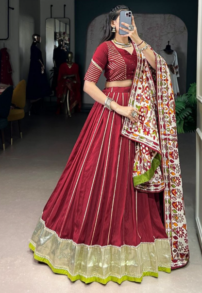 Pure Chanderi Embroidered Lehenga With Zari Weaving Work