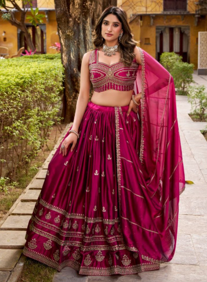 Stunning Magenta Pink Rangoli Lehenga With Sequins Work