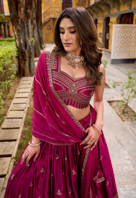 Stunning Magenta Pink Rangoli Lehenga With Sequins Work