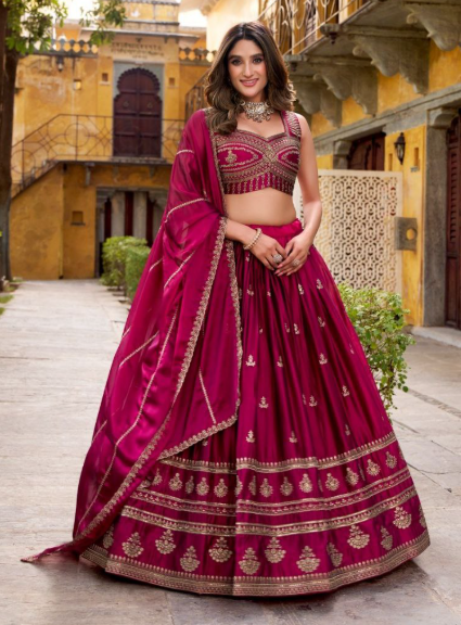Stunning Magenta Pink Rangoli Lehenga With Sequins Work