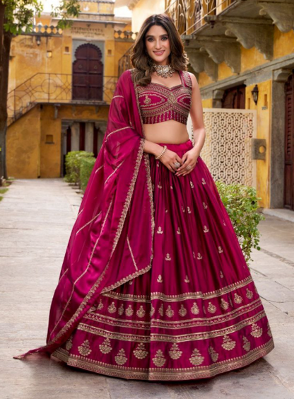 Stunning Magenta Pink Rangoli Lehenga With Sequins Work