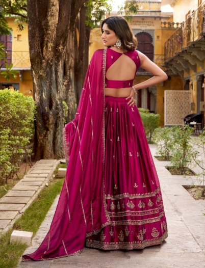 Stunning Magenta Pink Rangoli Lehenga With Sequins Work