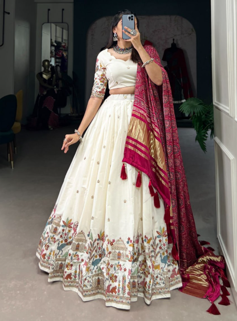 Gorgeous Khadi Cotton Lehenga Choli With Embroidery Work