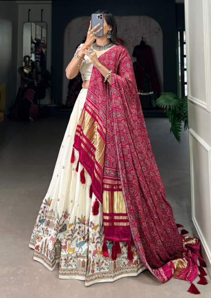 Gorgeous Khadi Cotton Lehenga Choli With Embroidery Work