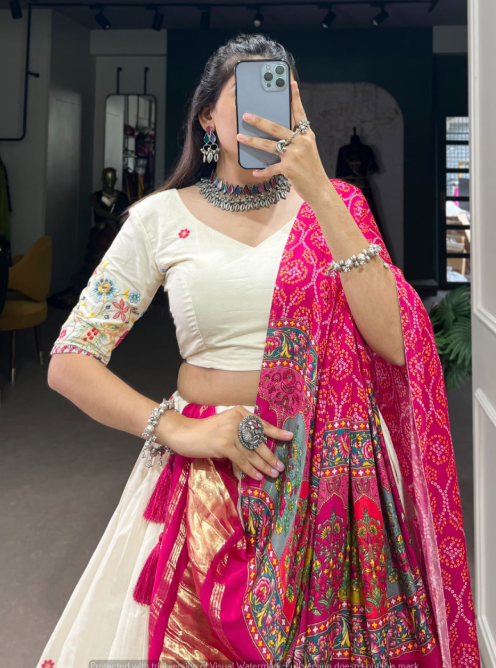 Trending Khadi Cotton Lehenga Choli With Sequins Work