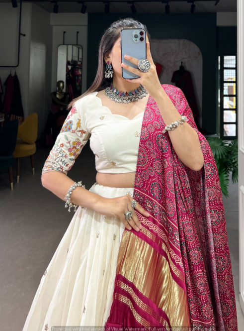Gorgeous Khadi Cotton Lehenga Choli With Embroidery Work
