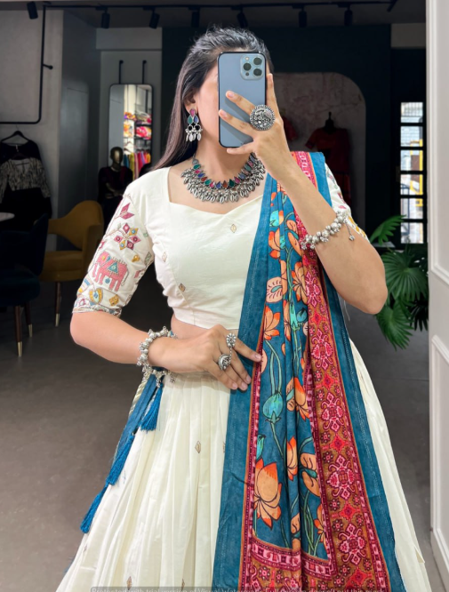 Fabulous Khadi Cotton Lehenga Choli With Sequins Work