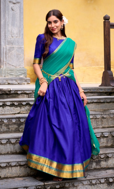 Elegant Royal Blue Poly Cotton Lehenga Choli With Zari Weaving Work